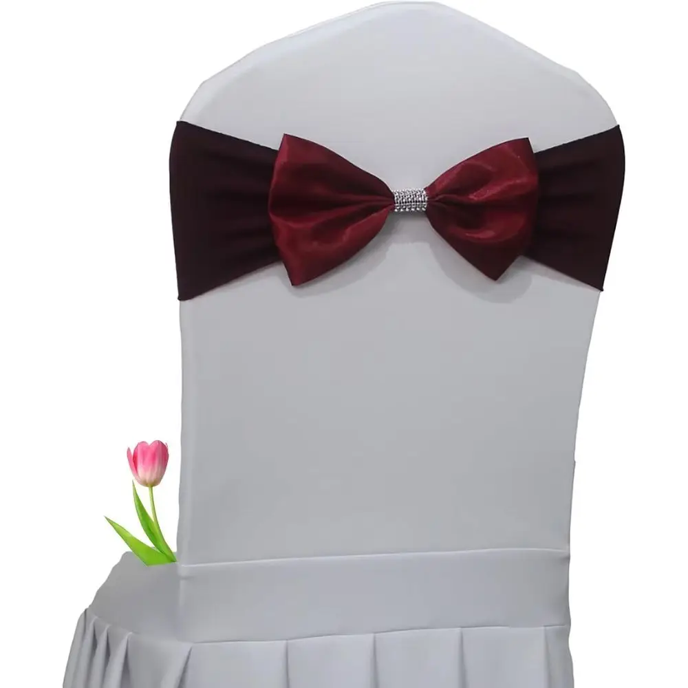 100-Pack Red Wine Elastic Chair Sashes for Weddings, Parties, and Banquets