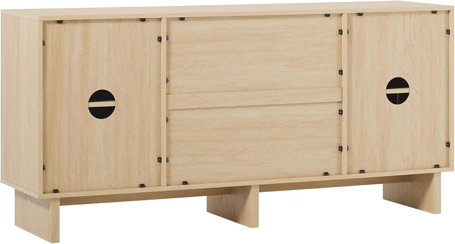 Scandinavian Beveled 2-Door, 2-Drawer Sideboard, 63 Inch, Coastal Oak