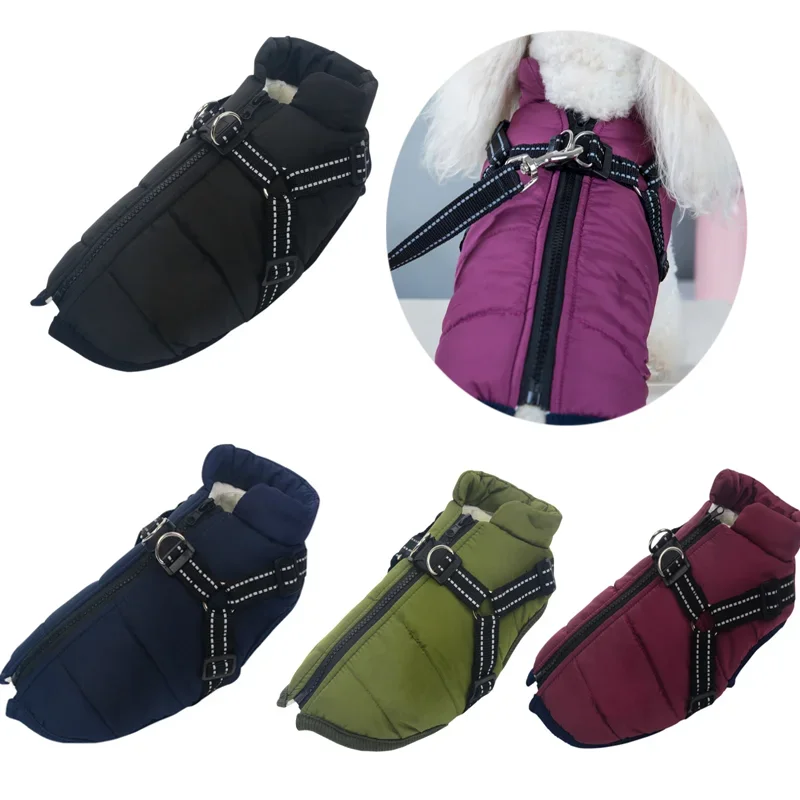 

Winter Dog Clothes For Small Dogs Warm Fleece Large Dog Jacket Waterproof Pet Coat With Harness Chihuahua labrador Clothing