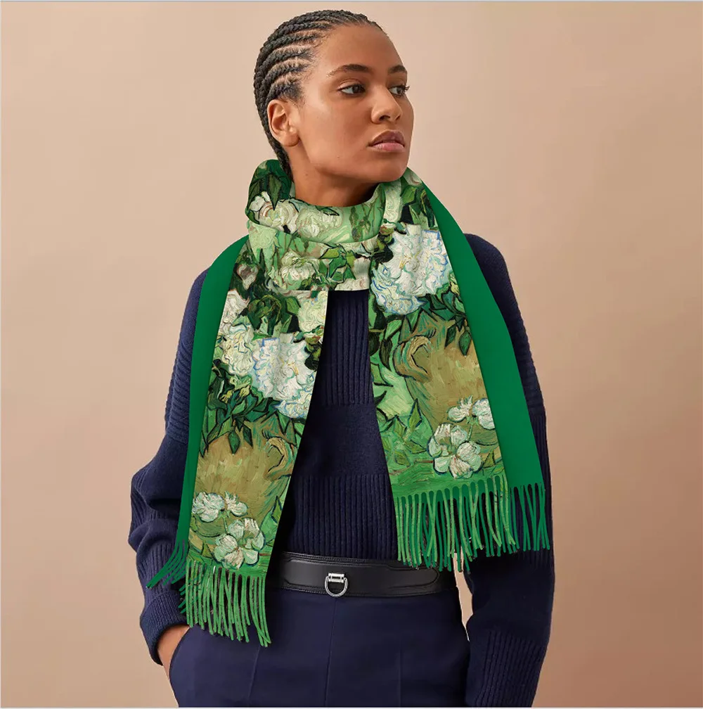 

Шарф с художественным французским романтическим узором из искусственного кашемира 200x70 см, весенняя шаль, легкий, устойчивый к выцветанию, легко чистится