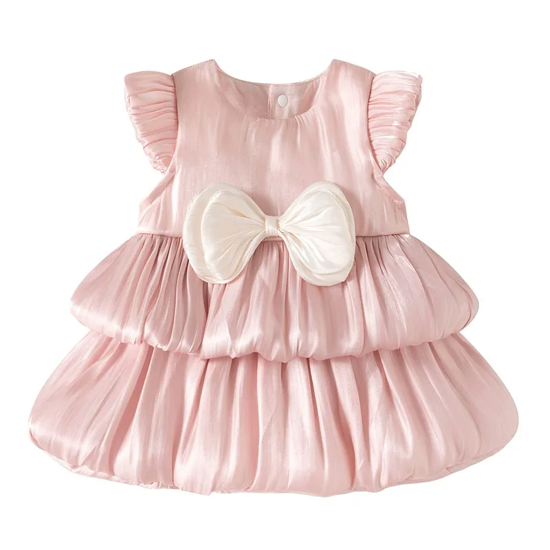 

Летние платья для девочек 2026: Корейское милое розовое платье принцессы без рукавов с бантом и сеткой для малышей на 1 год, на день рождения, для новорожденных, артикул B404