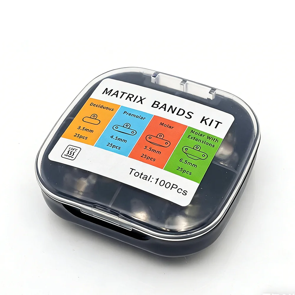 100 Piece Box of Stainless Steel Dental Matrix Bands with Holes Designed for Class II Restorations and Cavity Rebuilding