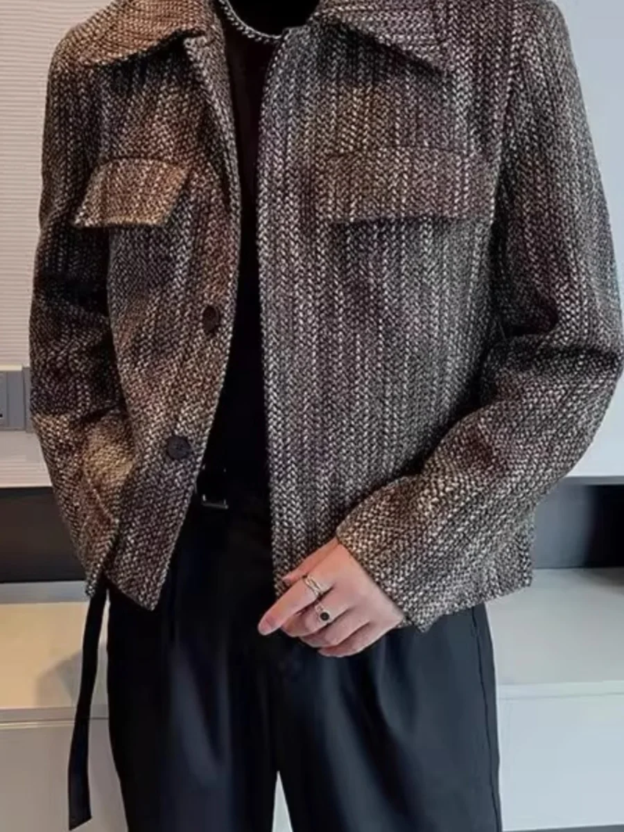 

Casual Sle Men's Jaet Turn-down Collar Loose Fit Faionable Spring Autumn Outerwear Polyester Fiber Long Sve Coat