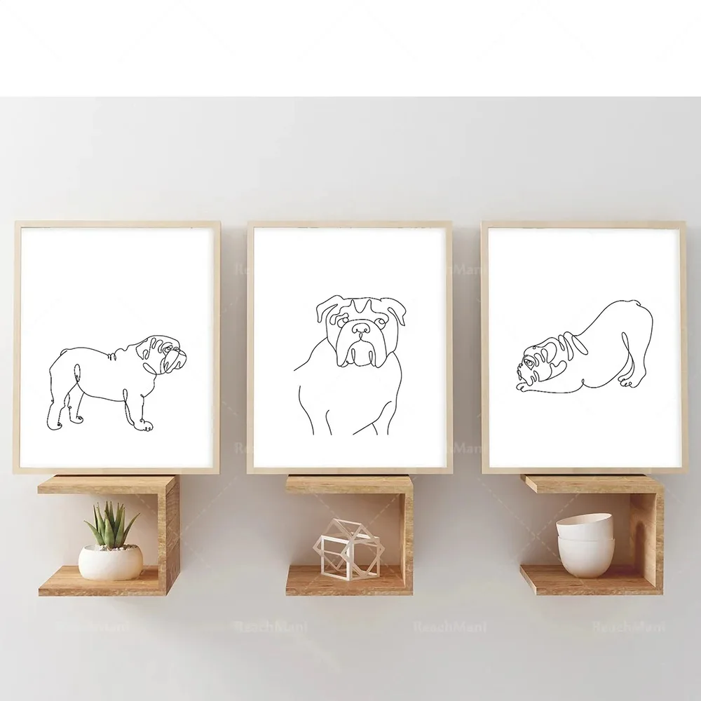 Jack Russell Terrier, French Bulldog, Boston Terrier, English Bulldog Line Art Minimalist Wall Poster - Dogs & Pets Wall Art  Po