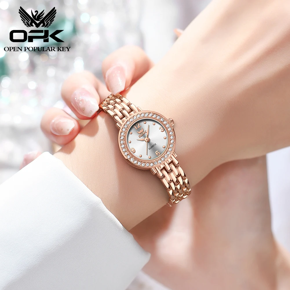 OPK Light Luxury Brands Women\'s Watches Small Dial Waterproof Quartz Watch for Lady Stainless Steel Strap Gift Bracelet Watch