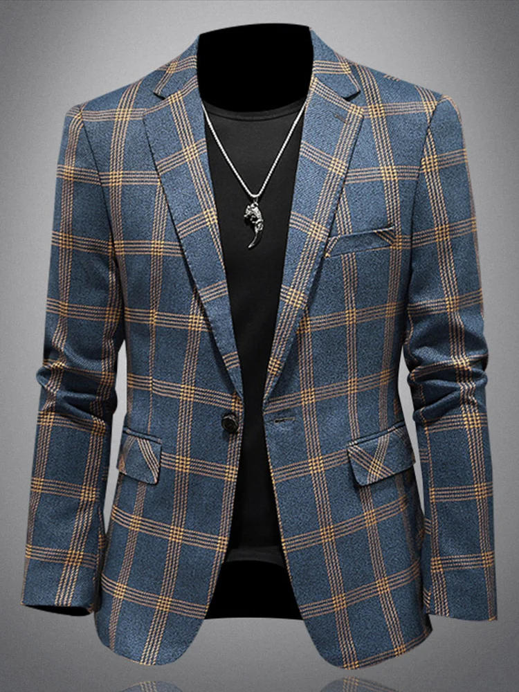 

Men's Plaid Suit Jacket Casual Single-Breasted Fashionable Spring Autumn Large Size Business Western Wear Standard Fit Polyes...