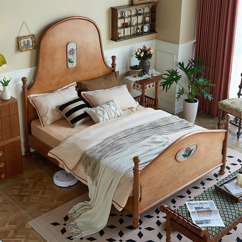 Solid wood double bed, so my flower window 1.8 meters bed high backrest characteristic retro surprise quiet wind bedroom