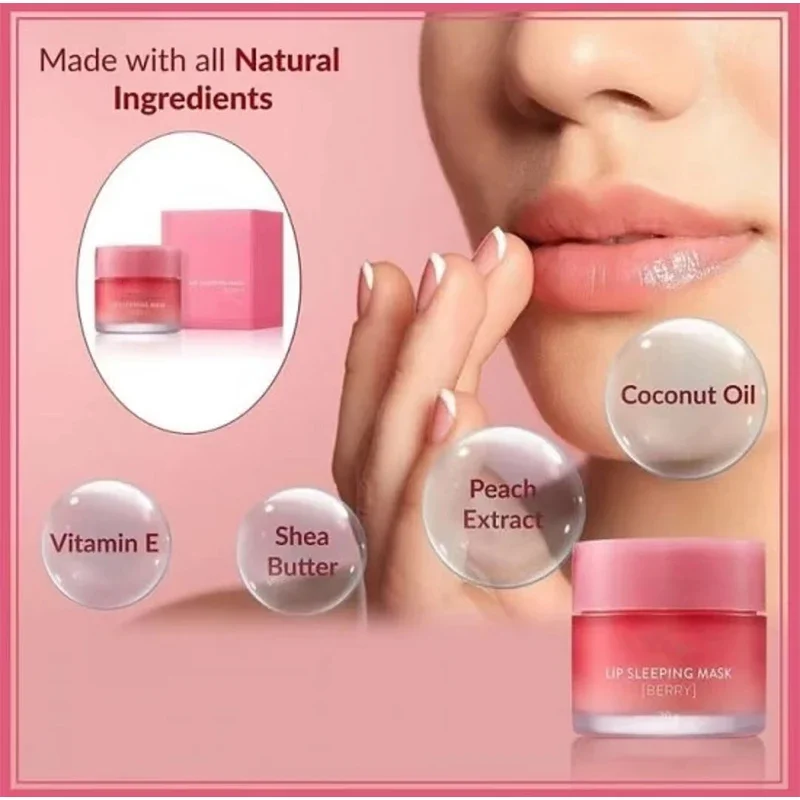 20g Korean Berry Lip Sleeping Mask Night Sleep Maintenance Moisturizing Fade Lip Lines Nourishing 8gx4 Lip Balm Skin 3g Sampls