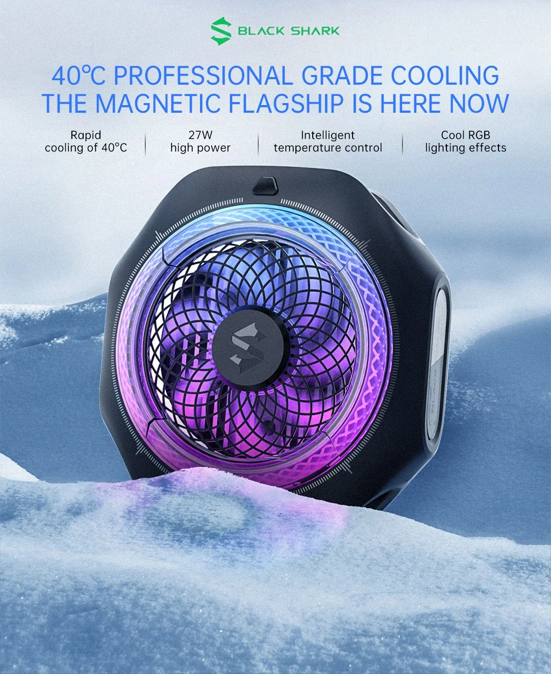 Black Shark 4Pro Cellphone Cooler Magnetic Radiator RGB Light Super Heat Dissipation Silent For Live Broadcast iPhone Android