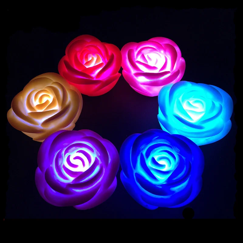 Romantic Color Changing LED Rose Flower Candle Night Light for Birthday Party Holiday Wedding Indoor Decoration Lamp