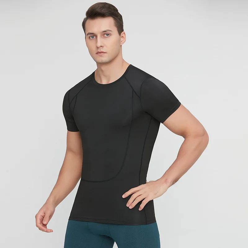 T-shirt moulant à manches courtes pour homme, vêtement de sport, respirant, adapté à la course, au fitness et à l'entraînement