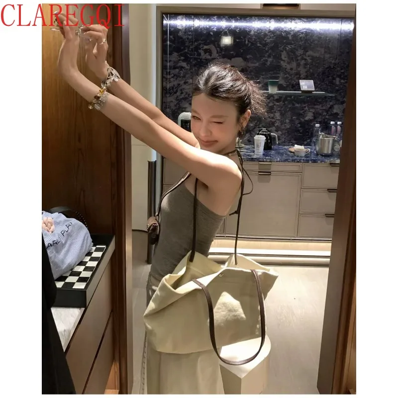 CLAREGQI Large Capacity Long Handle Canvas Tote Bags For Women Fashion Shoulder Bags For Women Commuting Sheepskin Underarm Bag
