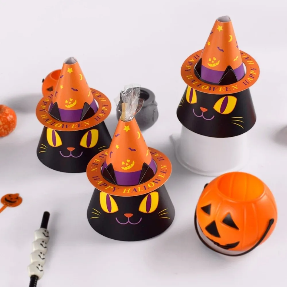 

10pcs Pumpkin Halloween Candy Gift Box Ghost House Hollow Window Candy Packaging Box Cartoon Black Cat Cookie Box Bakery