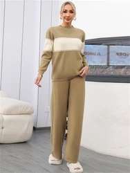 Women Sweater Winter 2 Piece Sets Elegnat Knitted Suits Female Sweaters Vintage Womens Pants High Waist Autumn Vintage Vestidos