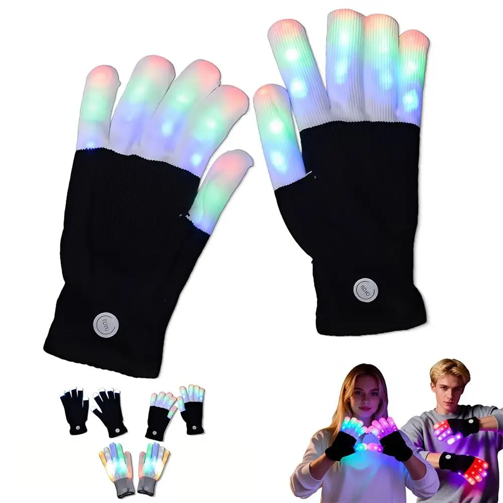 New 7 Colors Light Show LED Rave Glove Light up Breathable Finger Gloves Funny Flashing Mittens Concert/Party/Activity Props