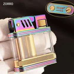 ZORRO Retro Transparent Oil Warehouse Metal Kerosene Lighter Original Oil Gasoline Cigarette Grinding Wheel Windproof Lighter