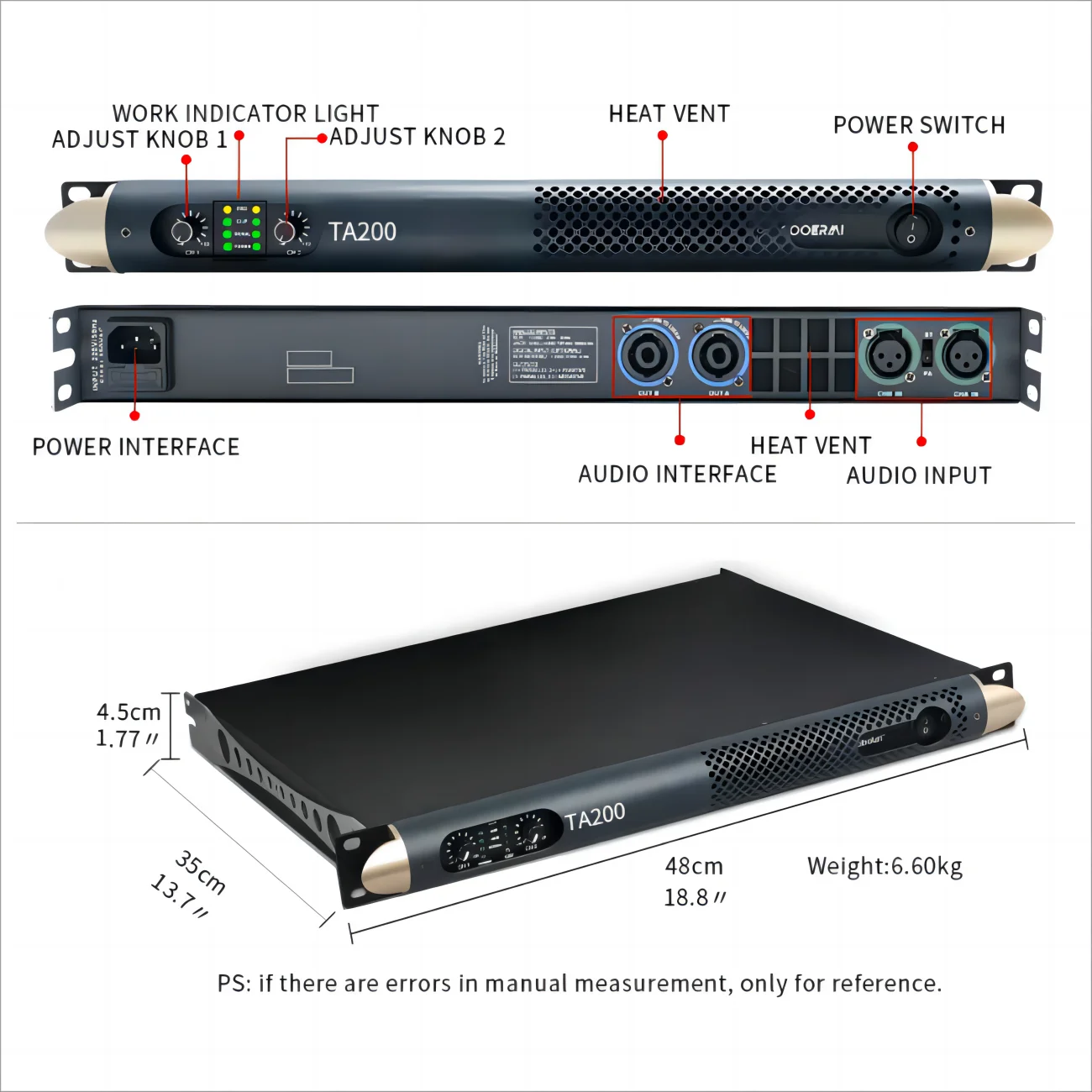 Gooermi 2 Channel Professional Digital Audio Amplifiers with Class D Amplifier Board Use for DJ stage