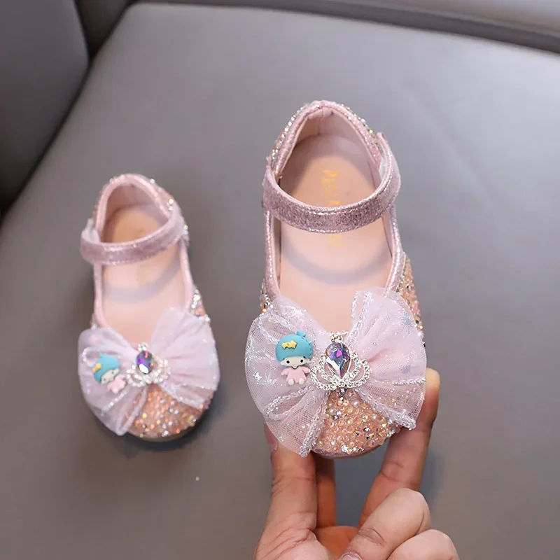 

Spring Autumn Children's Leather Shoes Shallow Causal Ballet Flats for Girls Fashion Cute Bowtie Kids Princess Sequins Shoes New