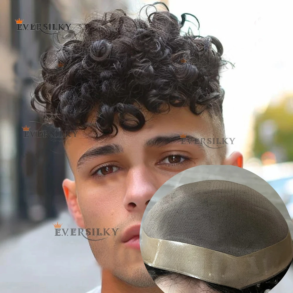 

Blonde Brown Black #4 #1b Human Hair Durable Fine Mono Men Toupee 25mm 28mm 22mm Curly Prosthes Capillary Natural Frontline Unit