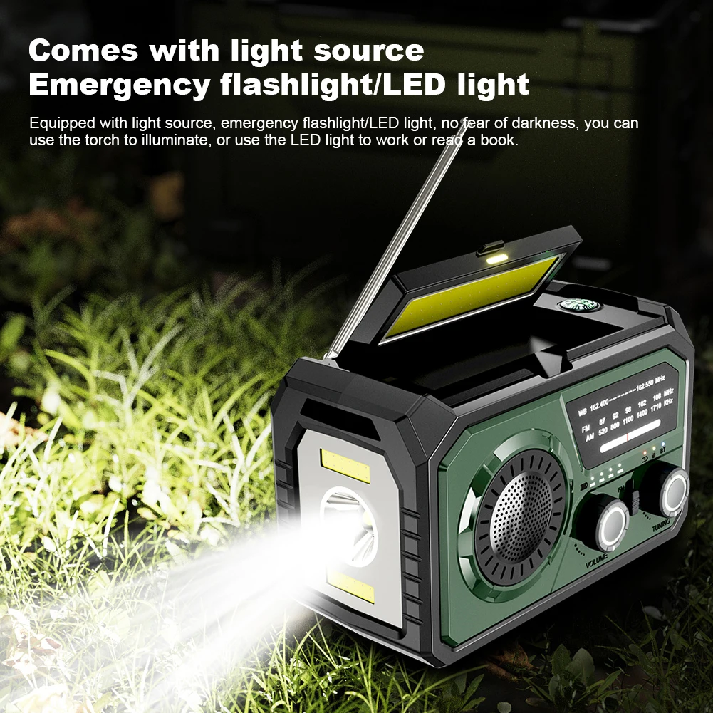 16000mAh AM/FM/WB NOAA Radio Emergency Weather Radio Hand Crank/Solar Charging Survival Radio with LED Flashlight for Outdoor