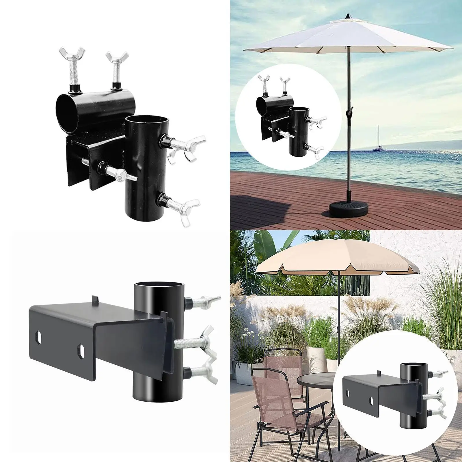 Picture 6: Heavy Duty Patio Umbrella Holder Adjustable Bench Clamp Umbrella Stand for Outdoor Balcony Railing