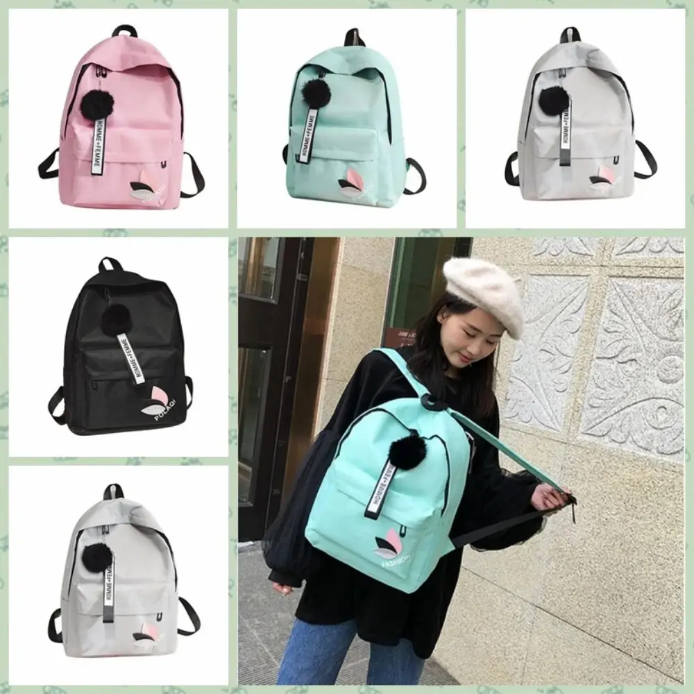 Multi-Functional Waterproof Zipper Backpack Korean Style Large Capacity Schoolbag with Plush Balls Knapsack Kid Gift