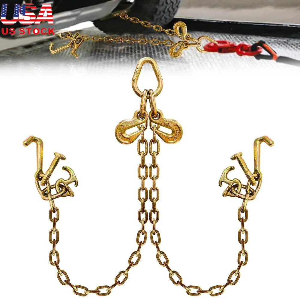 Adjustable V Bridle Tow Chain with R-T-J Cluster Hooks and Grab Hooks 5400 Lbs Working Load Heavy Duty Tow Chain Easy to Use DOT