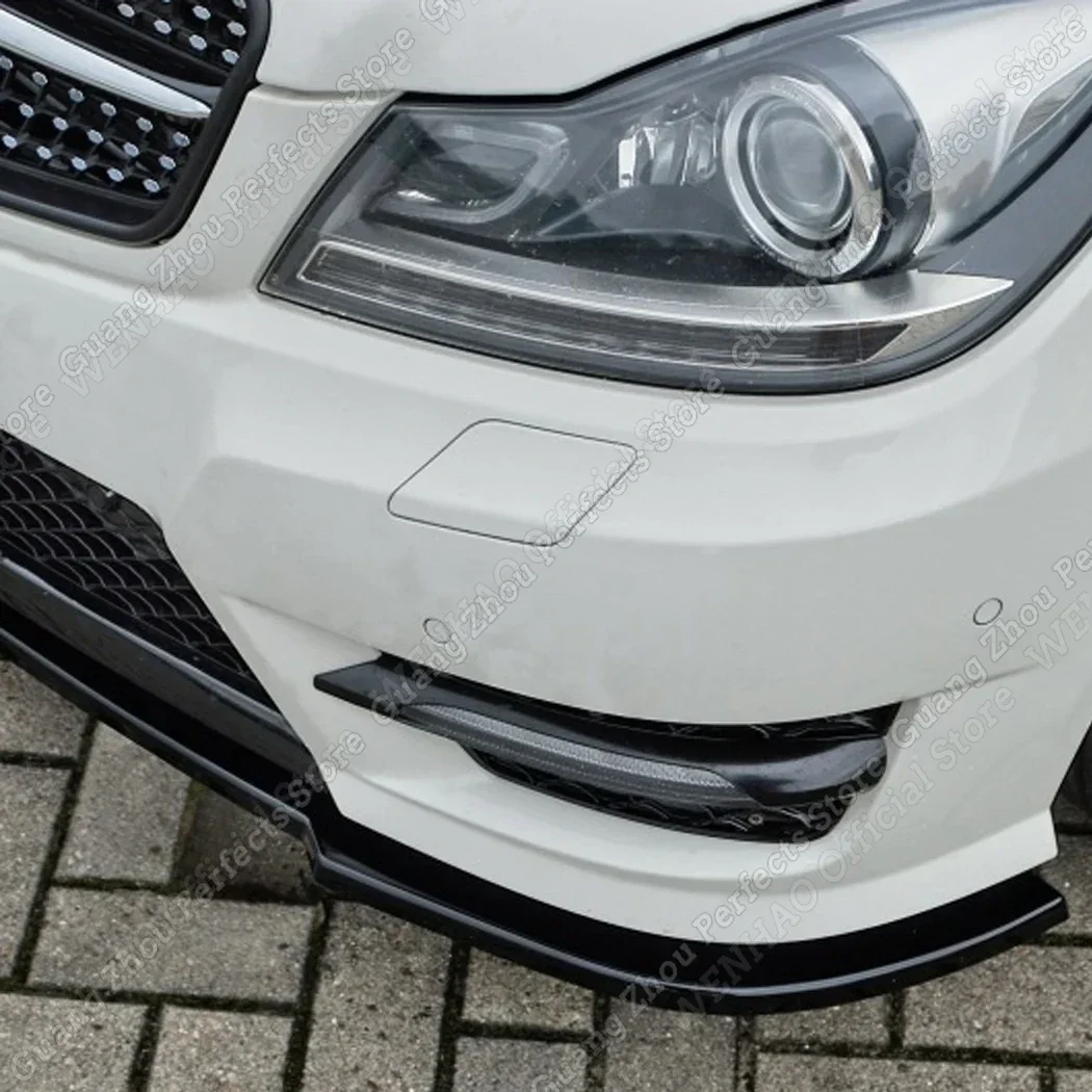 Front Spoiler Lip For Mercedes-Benz C Class W204 S204 Facelift 2011-2014 AMG Line Sport Car Gloss Black/Carbon Look ABS Plastic