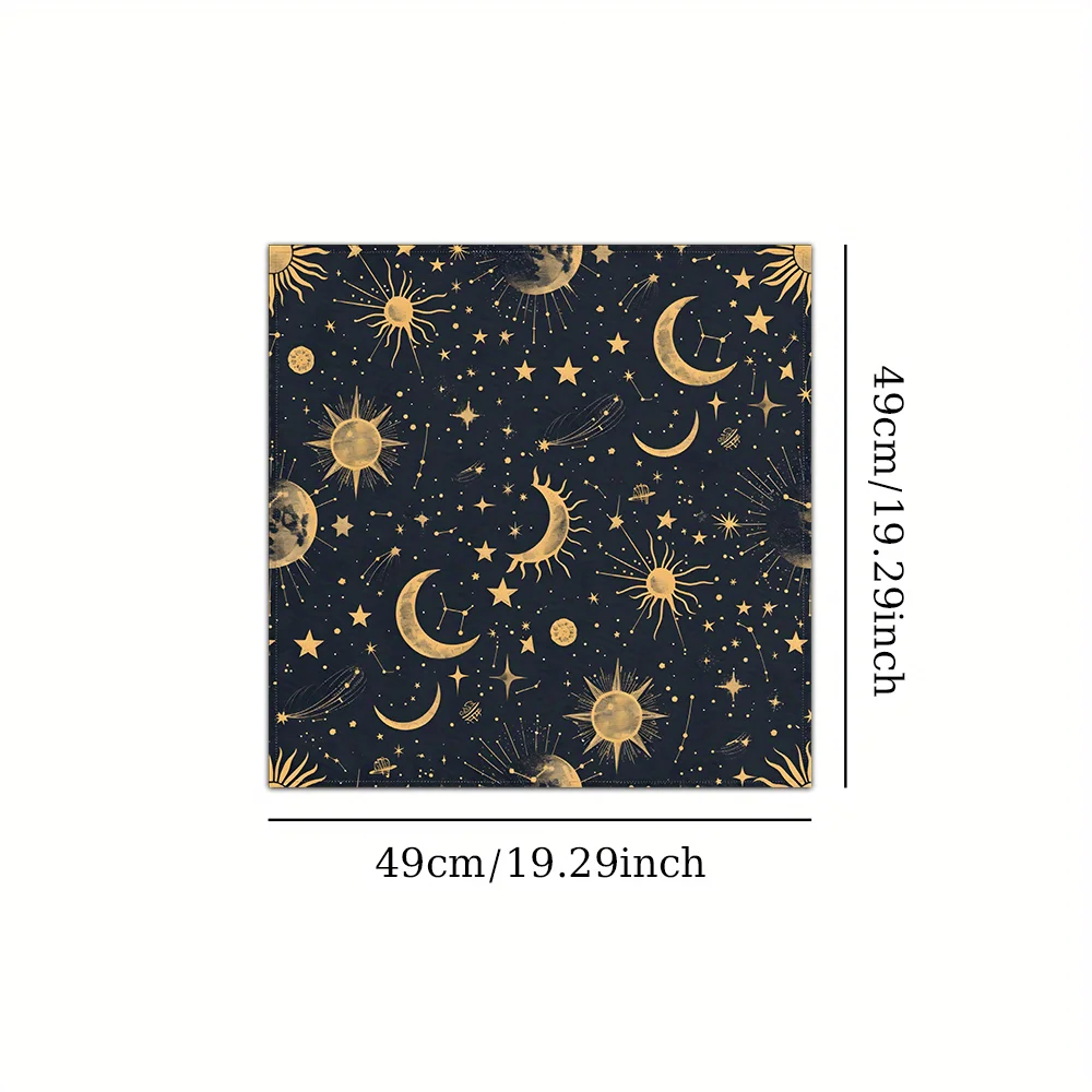 1pc Starry Sky Tarot Altar Cloth, Golden Sun & Moon‑phase Pattern, for Divination and Mystical Rituals, Spiritual Practical Gift