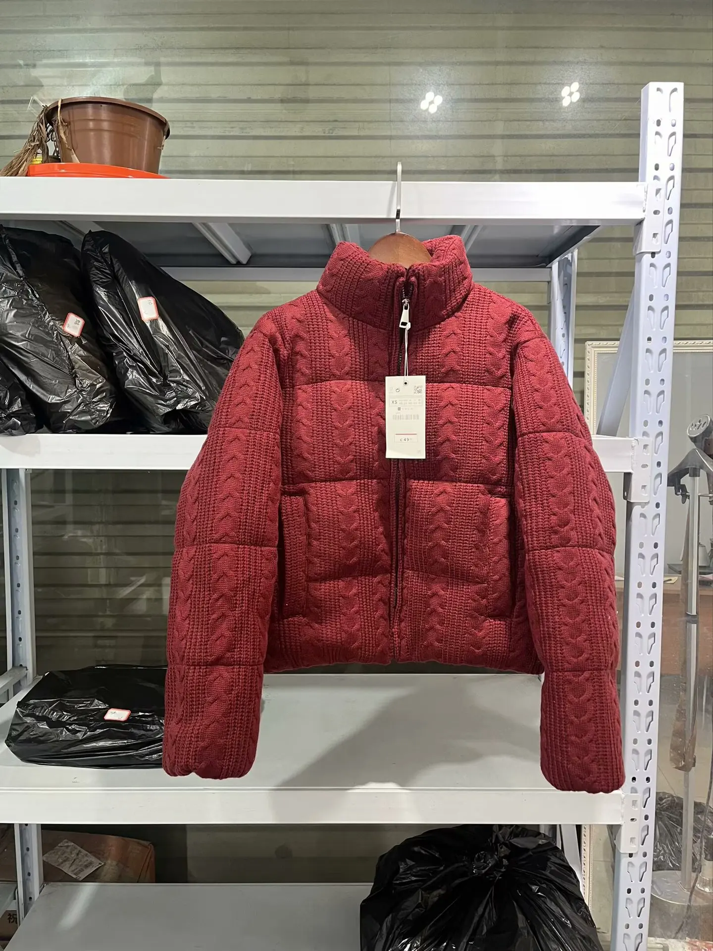 

Зимняя куртка женская универсальные топы новая мода простой белый вязаный узор куртка с воротником-стойкой женская повседневная куртка на молнии женское