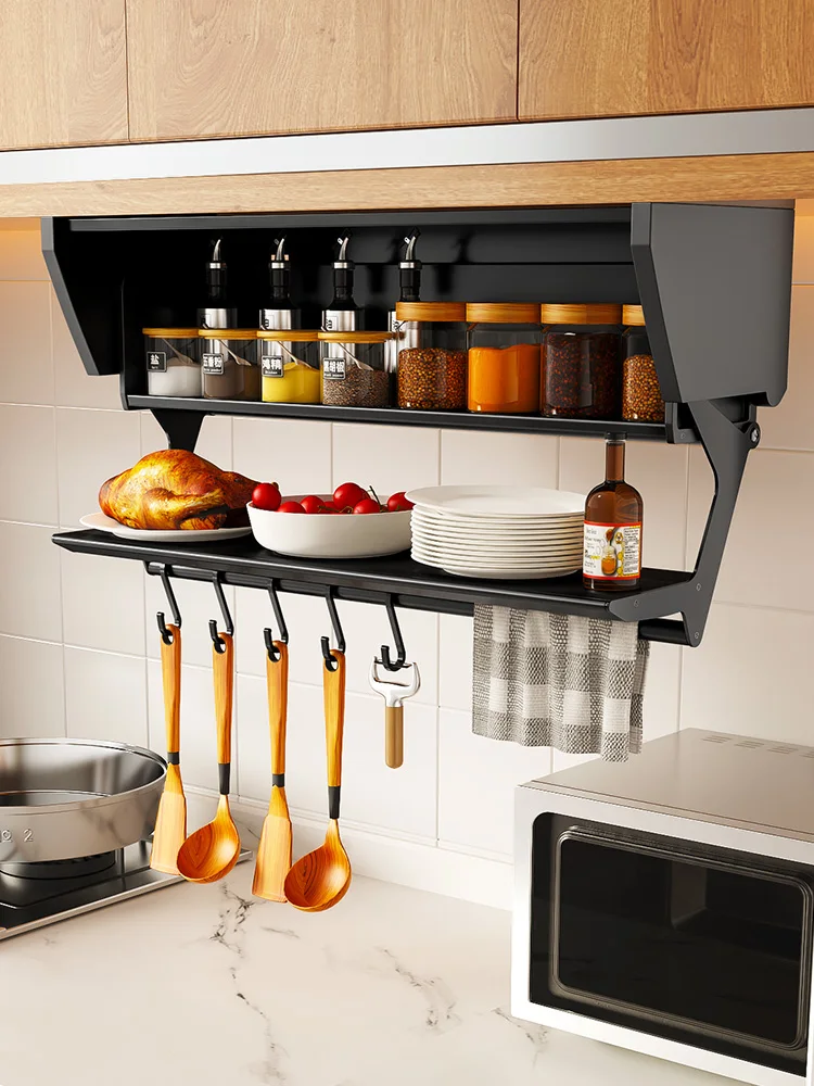 Kitchen Drop-down Storage Rack Wall Cupboard Seasoning Rack Seasoning Lower Hanging onto the Cabinet Folding  Capsule Storage