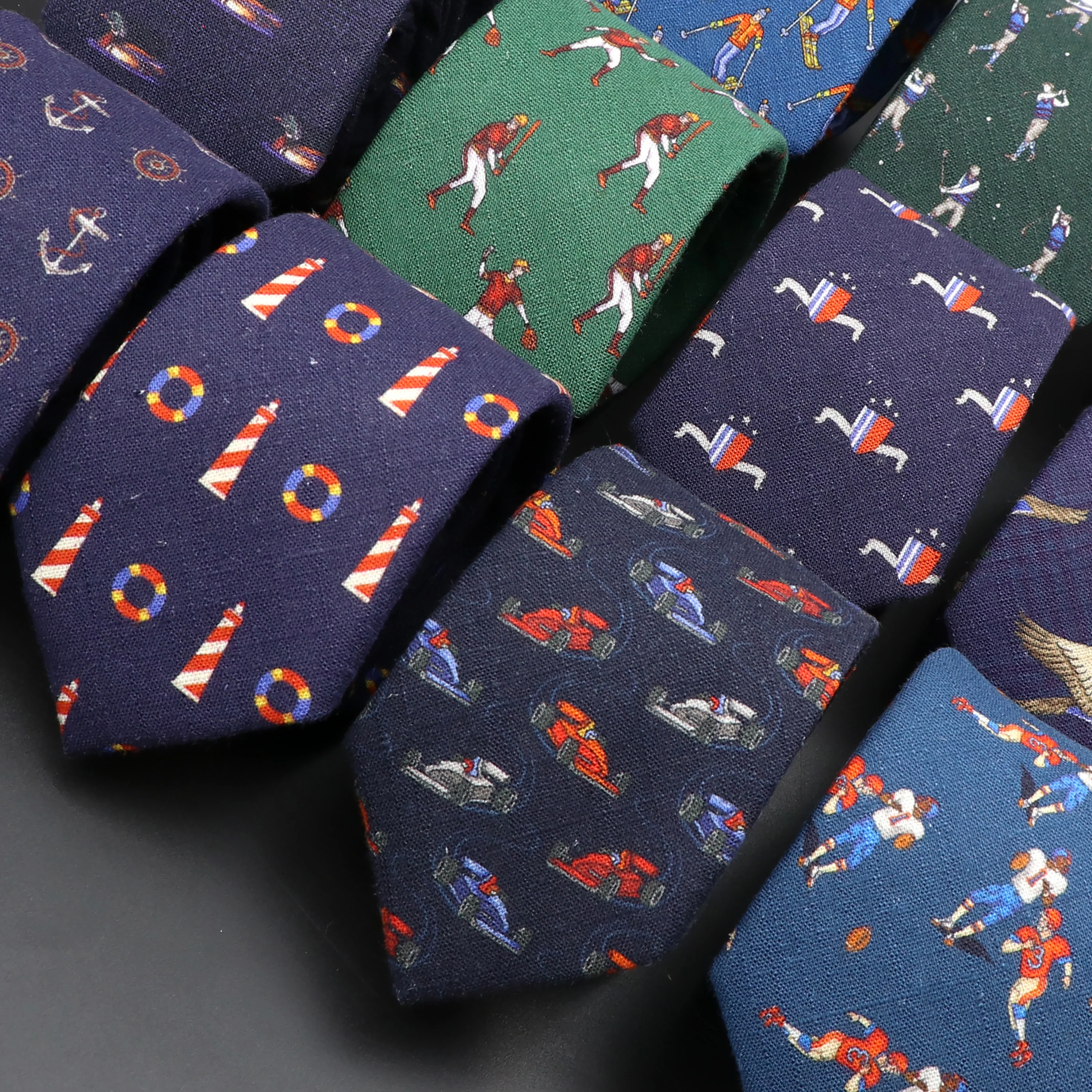 Novelty Ties Men's Fashion Cotton Tie 7cm Necktie Green Blue Black Sports Animal Neck Tie For Men Bowtie Wedding Party Gift