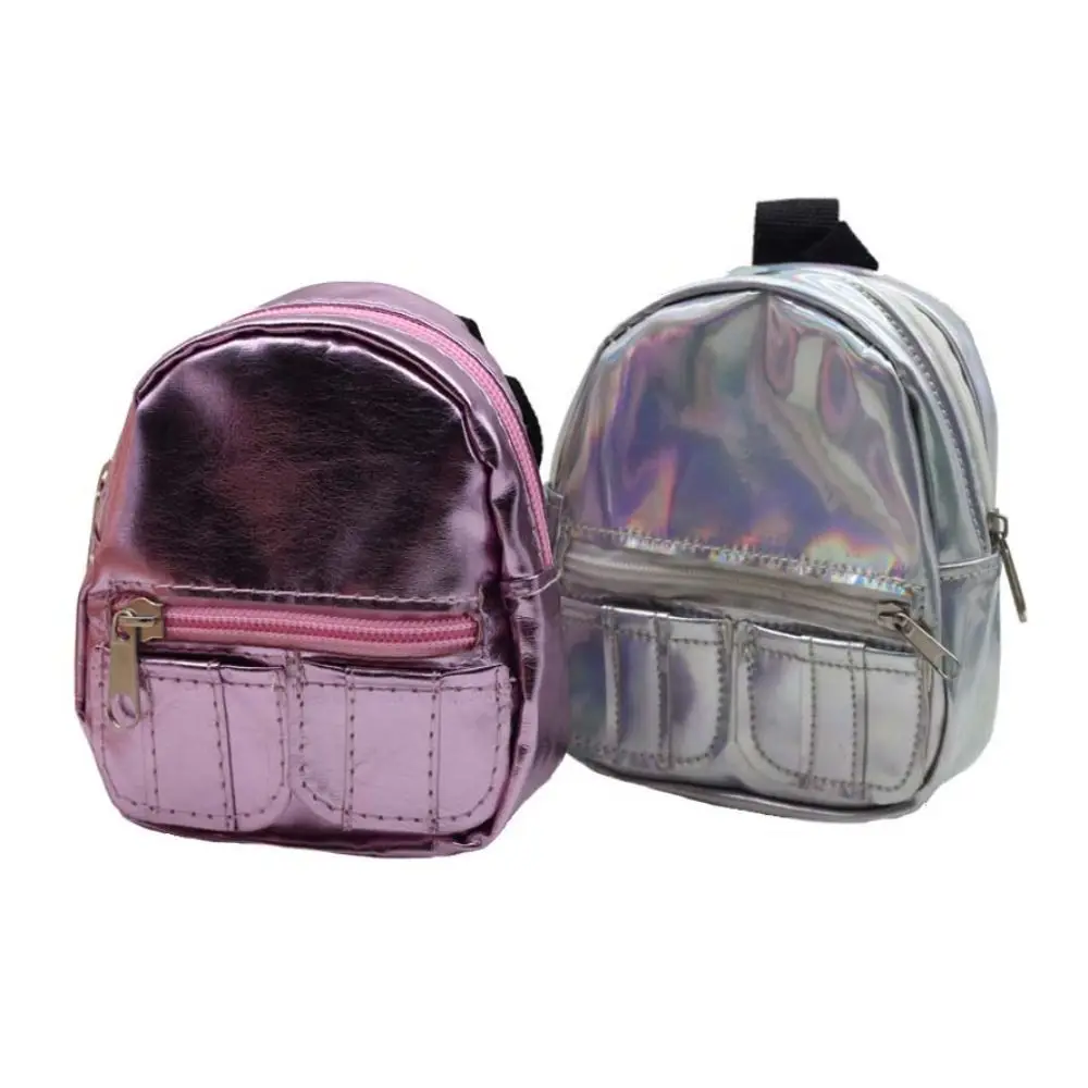 

Pink Silver Doll Backpack Girl Schoolbag Handmade 18inches Doll Backpack PU Glitter DIY Doll Mini Knapsack Kids Gifts