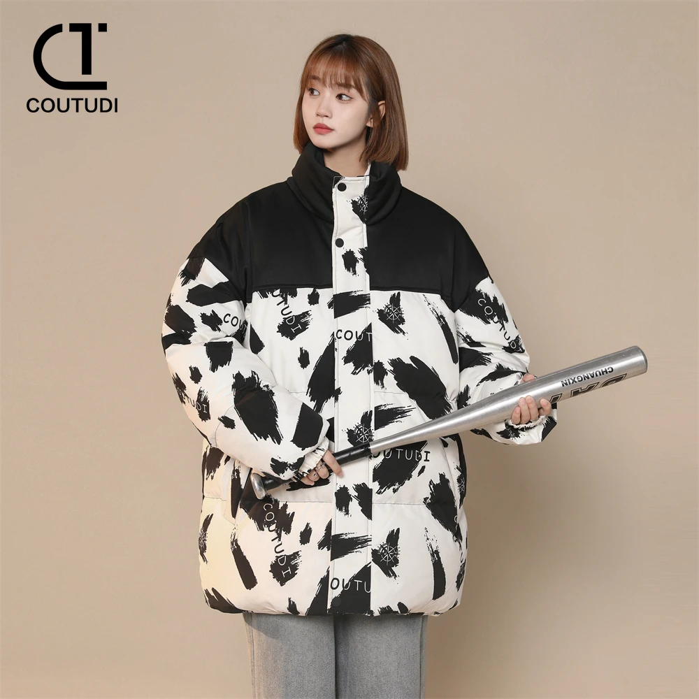 COUTUDI-Cotton-Padded Printed Down Jacket for Women, Outdoor Streetwear, Warm Female Clothes, Trending, Winter, New, 2024