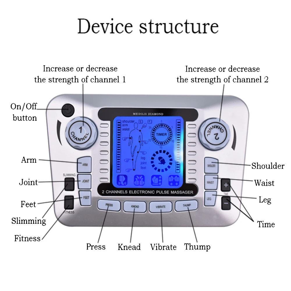 Tens Electrostimulation Eletric Muscle Stimulator EMS Body Massager Multi-Functional Pulse Baixa Frequência Fisioterapia Máquina