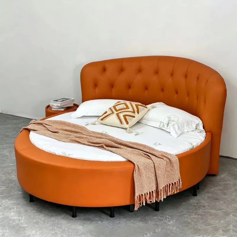 Simple round bed set, high quality hotel leather round bed