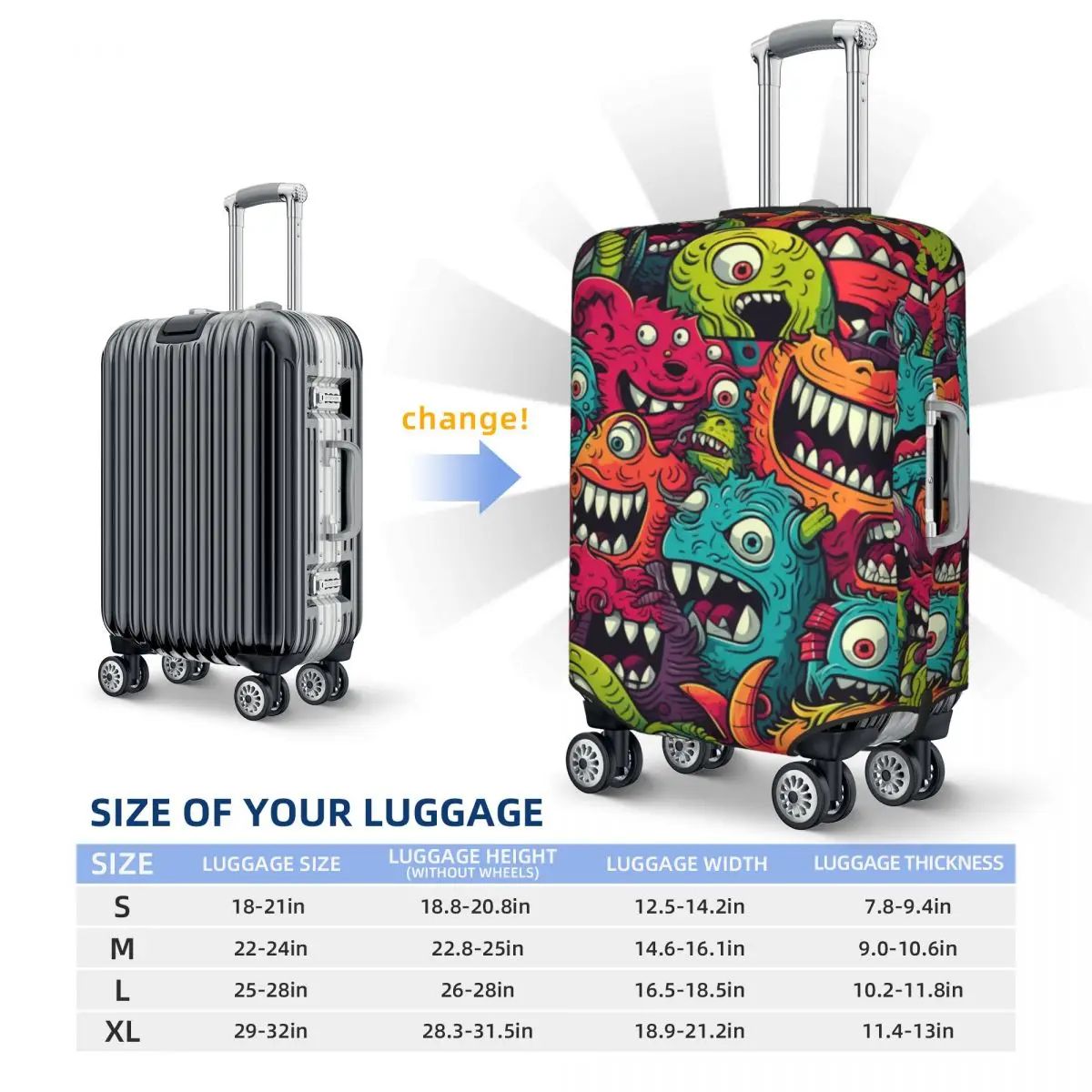 Monster Anime Suitcase Cover Funny Holiday Travel Practical Luggage Supplies Protection Christmas Gift