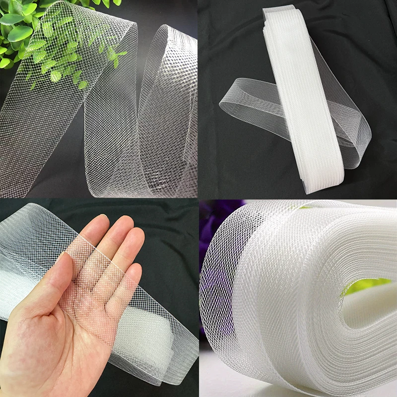 Rosshaargeflecht aus Polyester, transparent, 2,5–10 cm, elastisches Netz mit Fischgrätenmuster für Tanzkleid, Futter, Hochzeitszubehör