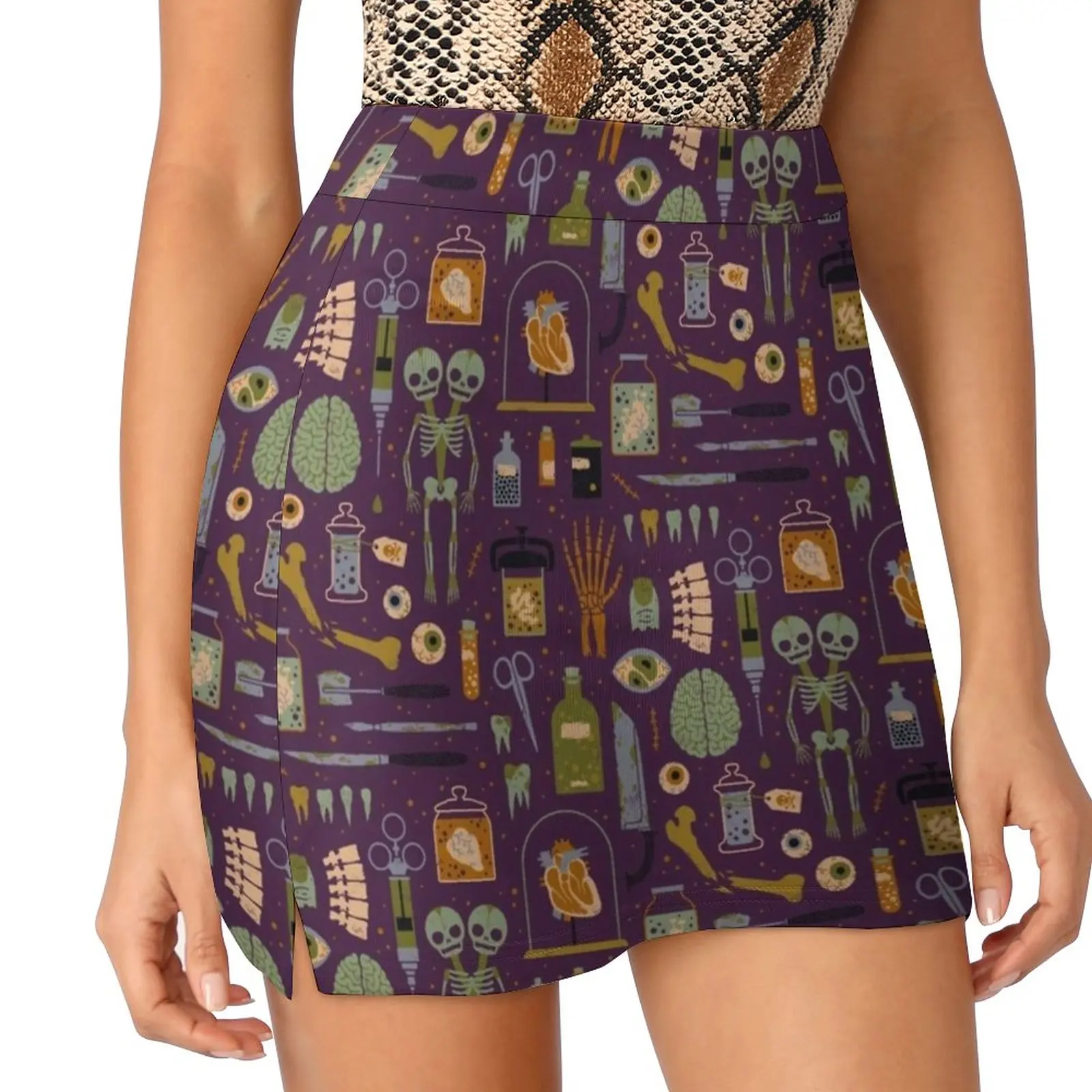 Oddities Women's skirt Mini Skirts A Line Skirt With Hide Pocket Pattern Oddities Curiosities Halloween Spooky Creepy Skeleton