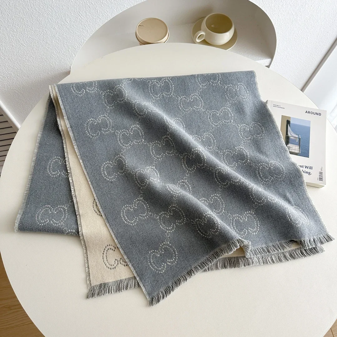 

Зимний шерстяной шарф 2025 года, двусторонняя теплая и мягкая накидка, роскошная двусторонняя шаль для женщин, плотная зимняя мода