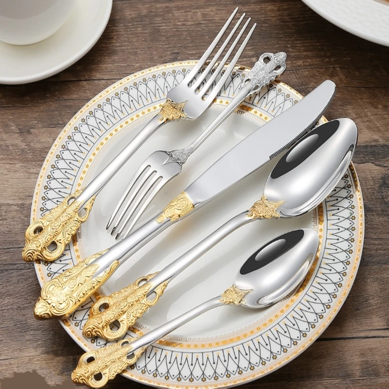 1PCS 304 stainless steel tableware knife fork spoon Gold Palace European style Hotel Western Food Steak Knife