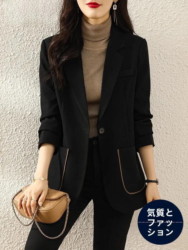 Black Suit Jacket Women's Casual Style Professional Appearance Spring Autumn Small Size Career Set Polyester Long Sleeve