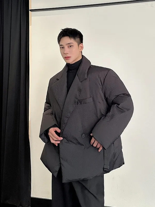 

Thiened White Du down Winter Jaet Warm Casual Suit Collar Leisure Belt Design Sense Outerwear Long Sve Coat