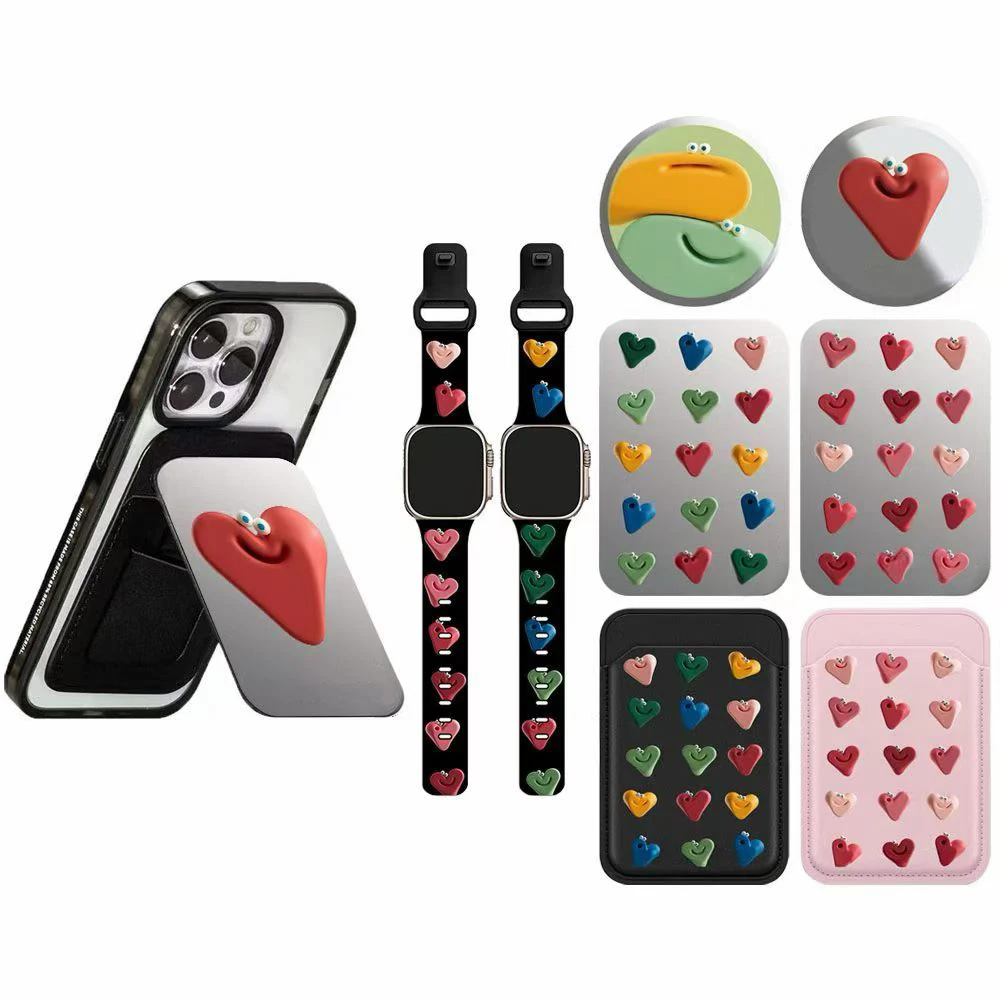 Cartoon Eye Mouth Love Pattern Magnetic Phone Grip Card Holder Stand for IPhone 12 13 14 15 16 17 18 Pro Max Case