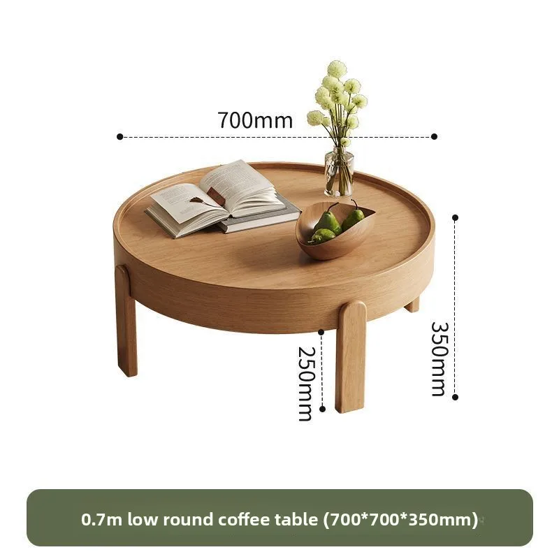 Small Round Coffee Table with Cream-colored Top, Simple Rounded Corners To Prevent Bumps Light Luxury Solid Wood Small Tea Table