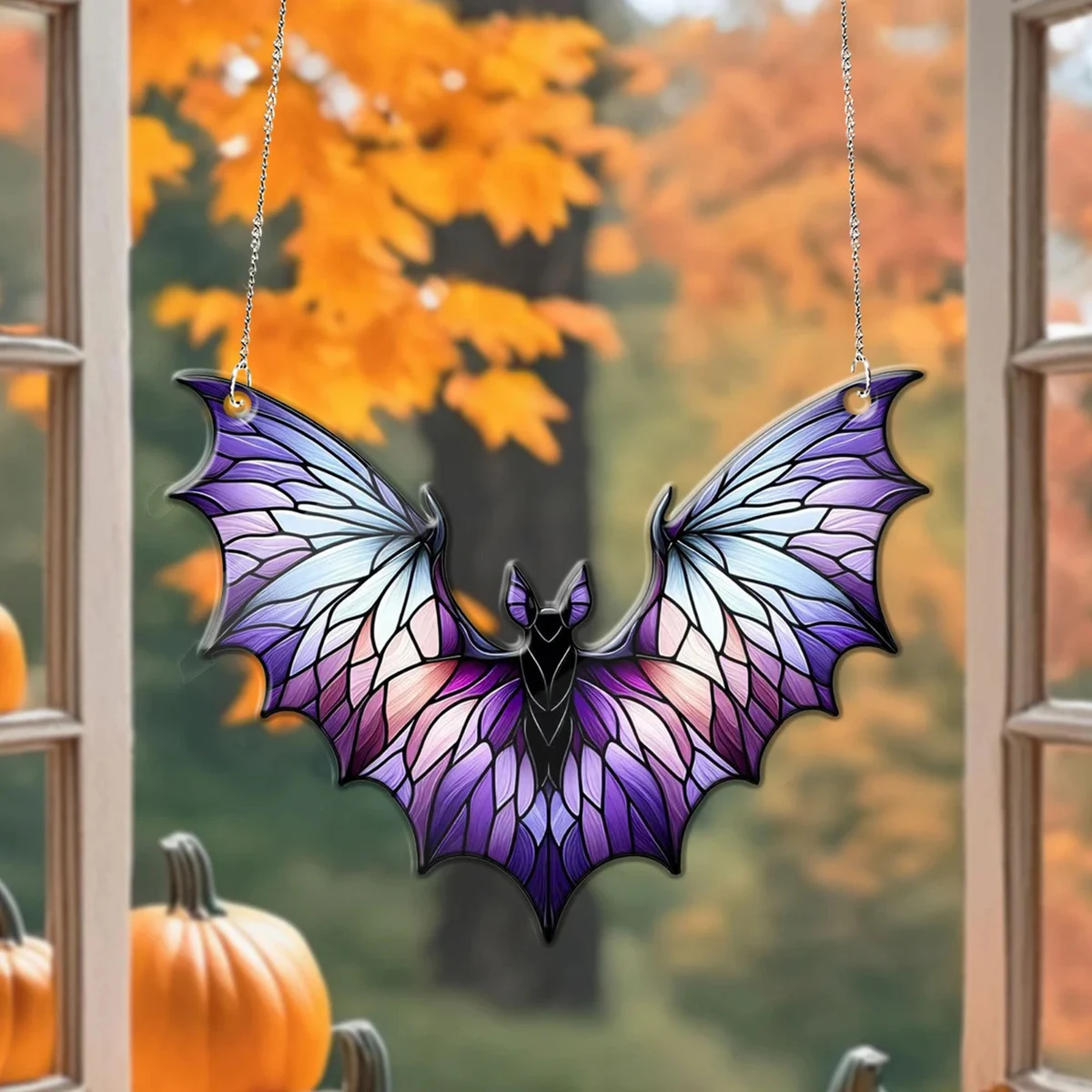 Stained Glass Effect Acrylic Bat Hanging Decoration Gothic Halloween Window Decor Colorful Suncatcher for Home Party Decor Gift