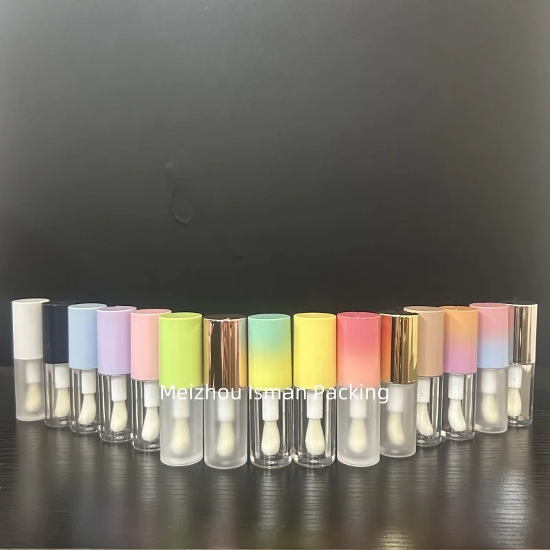 

50pcs Round 4ml Clear Frosted Gradient Rose Gold Lip Gloss Bottles Empty Plastic Pink Blue Green Big Applicator Lip Gloss Tubes