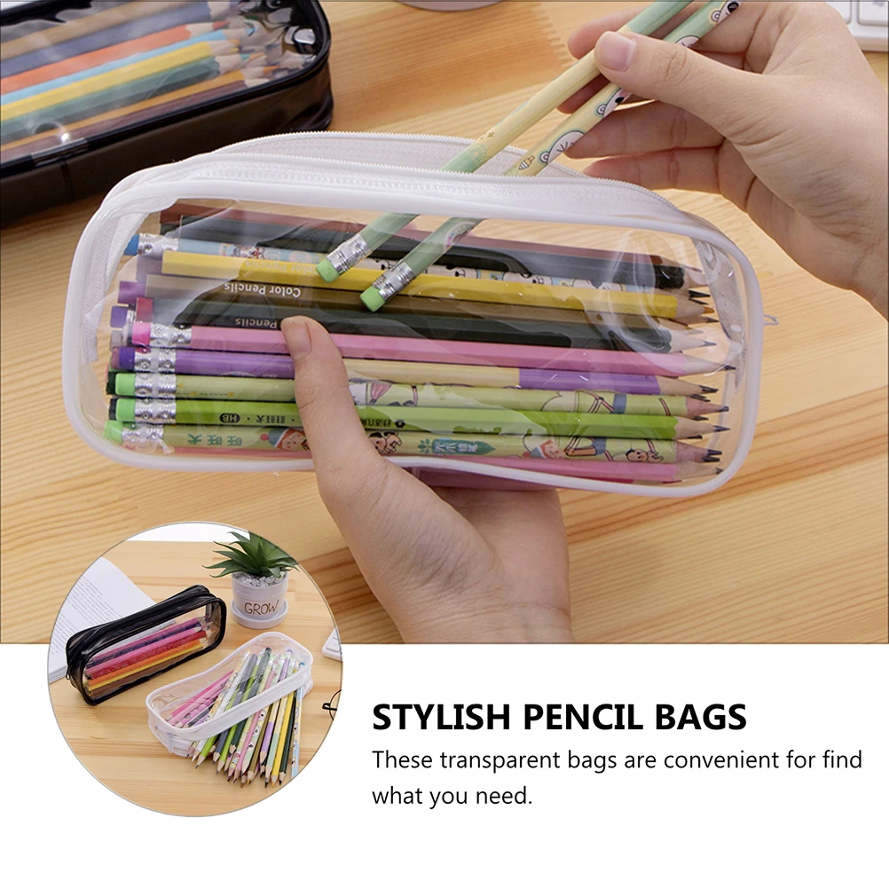

2 pcs PVC Transparent Stationery Storage Pen Case Bags Large Capacity Zipper Toiletry Organizer Portable Makeup Bag