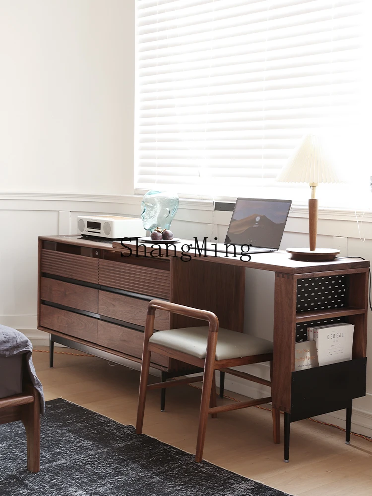 

CL Black Walnut Wood Chest of Drawers Dressing Table Integrated Makeup Small Apartment Bedside Storage Cabinet Set