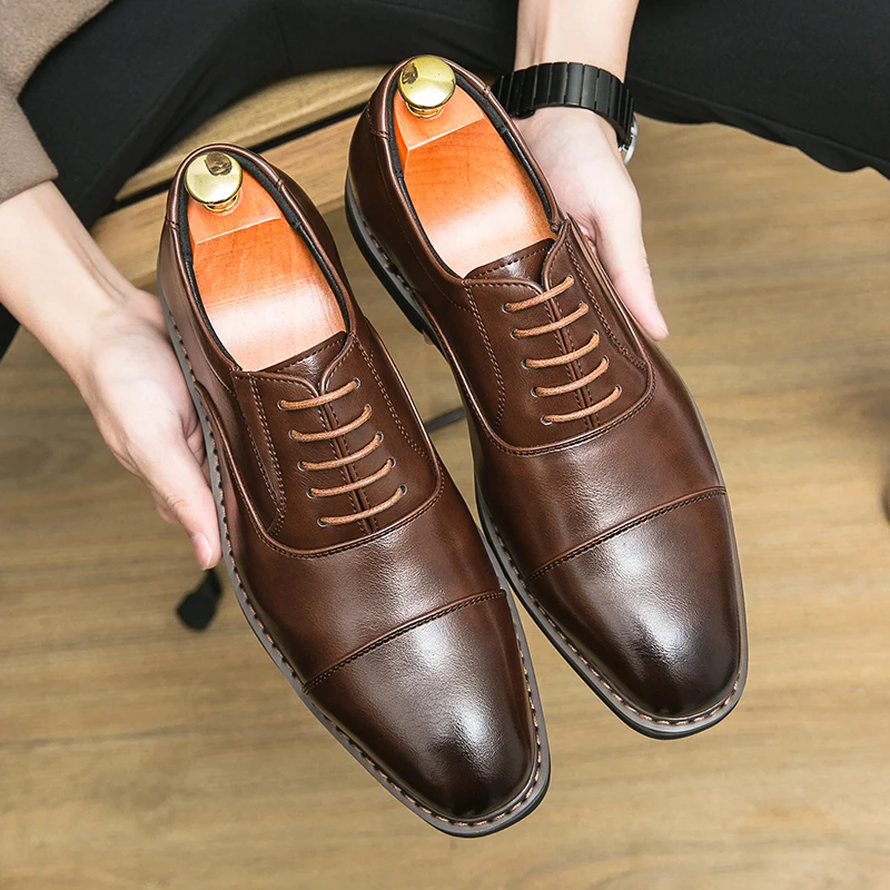 Men Vintage Classic Formal Shoes Black Brown Business Office High Quality Derby Shoes Banquet Wedding Leather Shoes Size 38-46